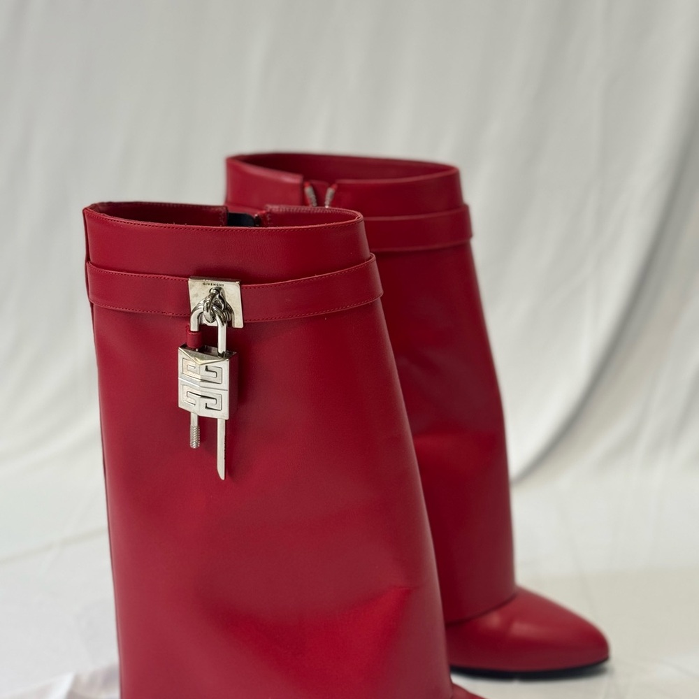 Givenchy Red Ankle Boots with Lock Detail - Picture 2 of 9